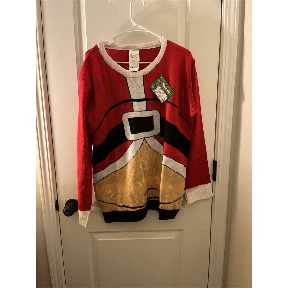Adult Unisex Graphic Ugly Christmas Sweater Santa Claus Theme Size L Multi-Color